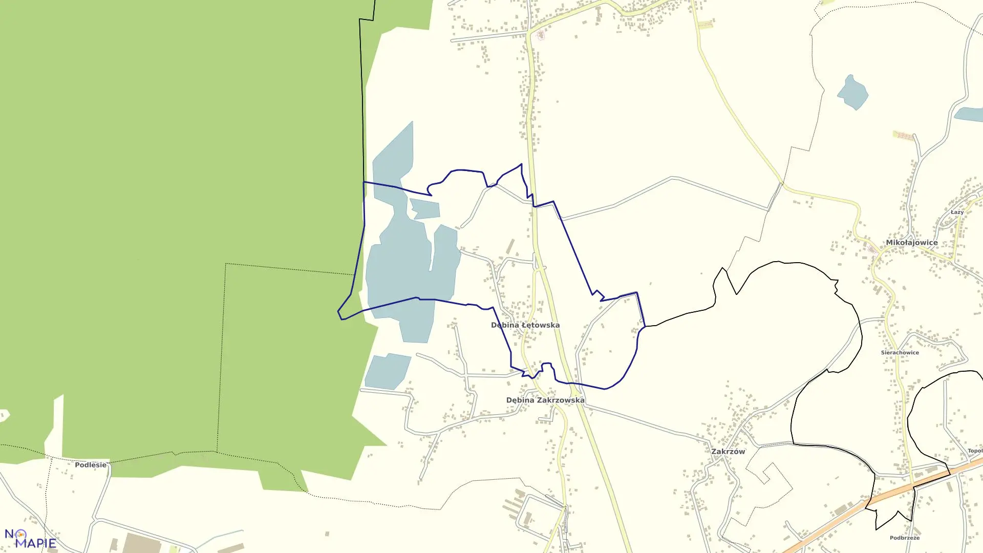 Mapa obrębu Dębina Łętowska w gminie Wojnicz