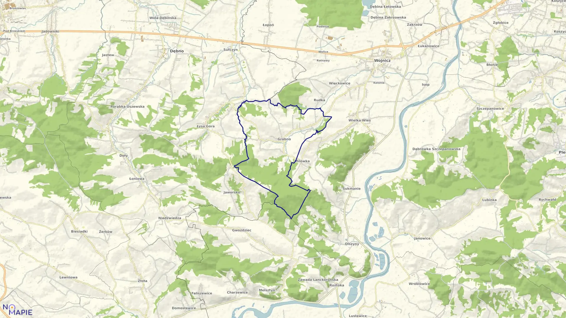 Mapa obrębu Grabno w gminie Wojnicz