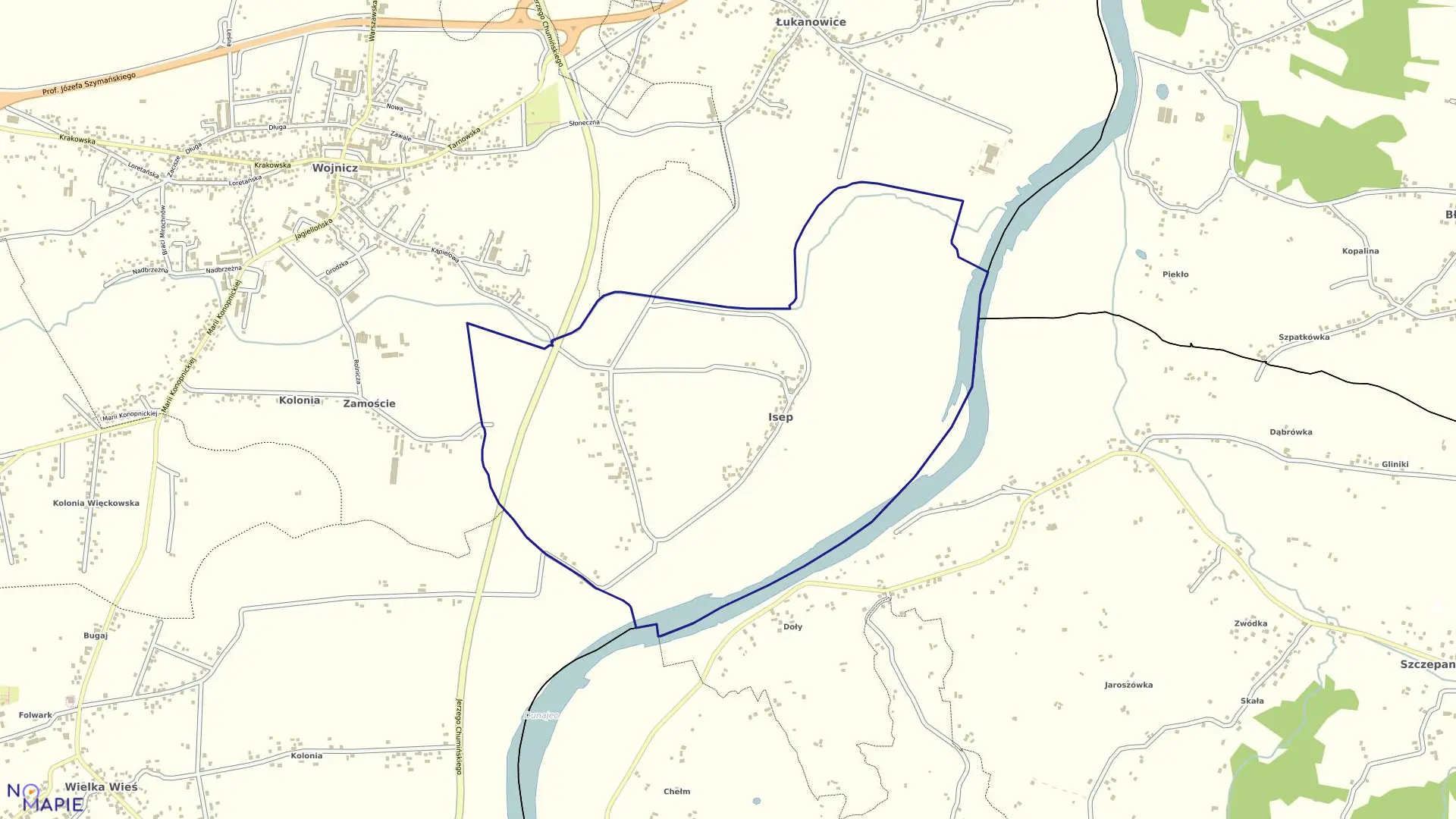 Mapa obrębu Isep w gminie Wojnicz