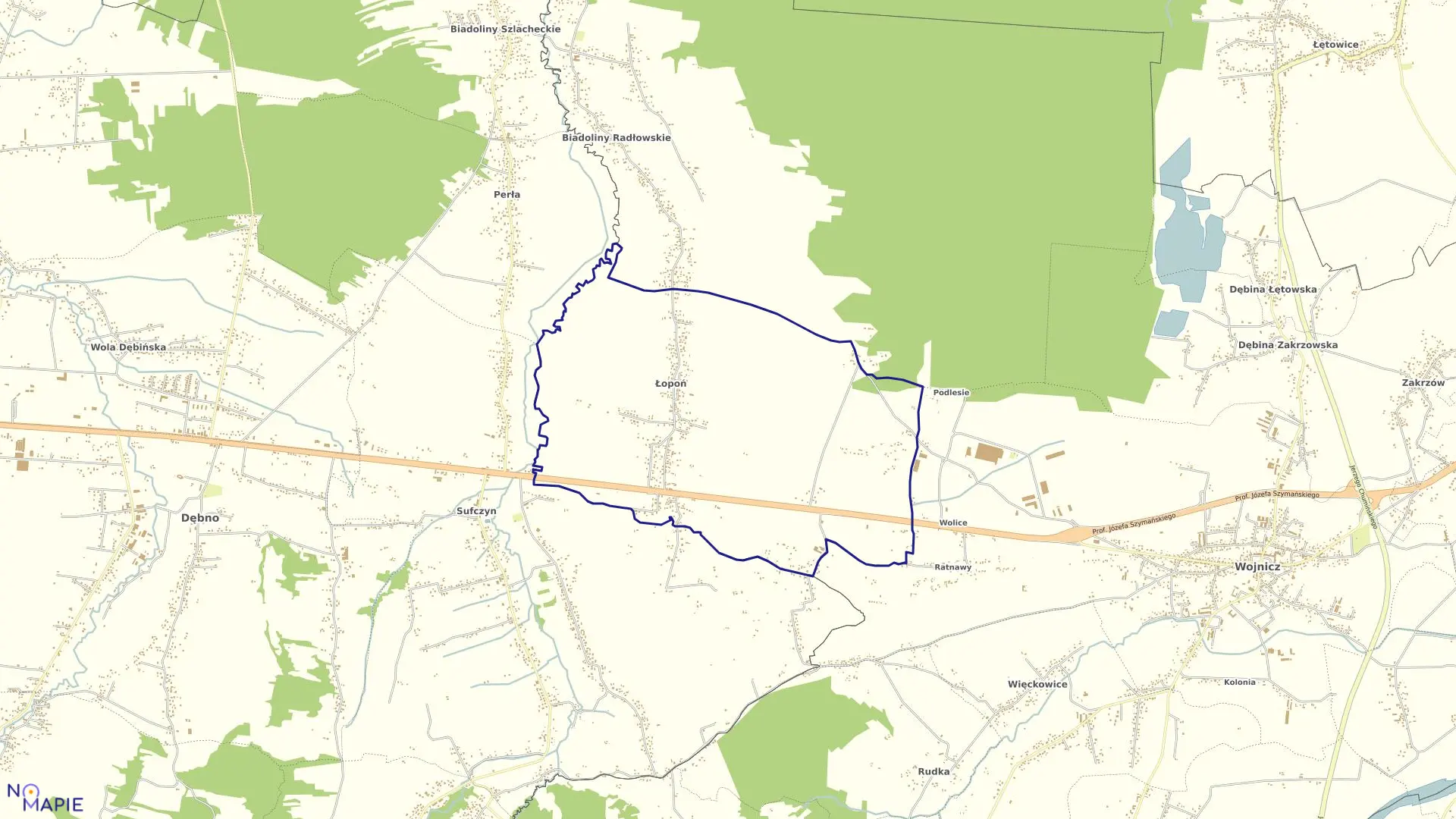 Mapa obrębu Łopoń w gminie Wojnicz