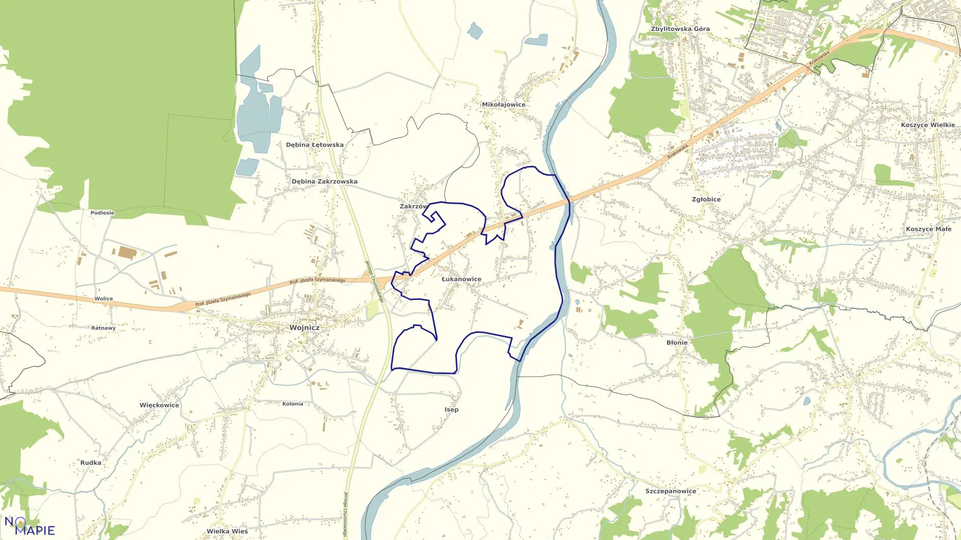 Mapa obrębu Łukanowice w gminie Wojnicz