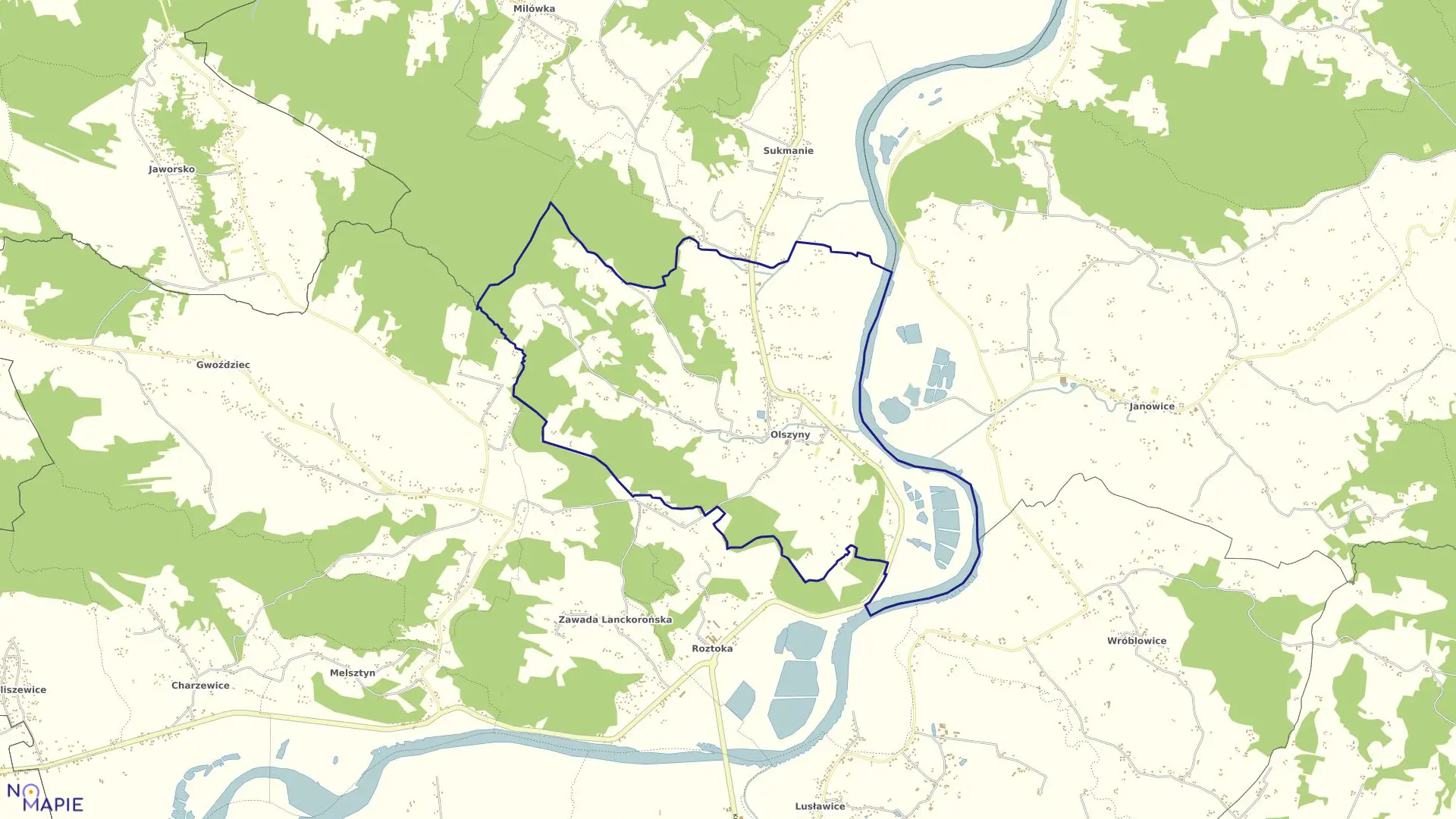Mapa obrębu Olszyny Gm.Wojnicz w gminie Wojnicz