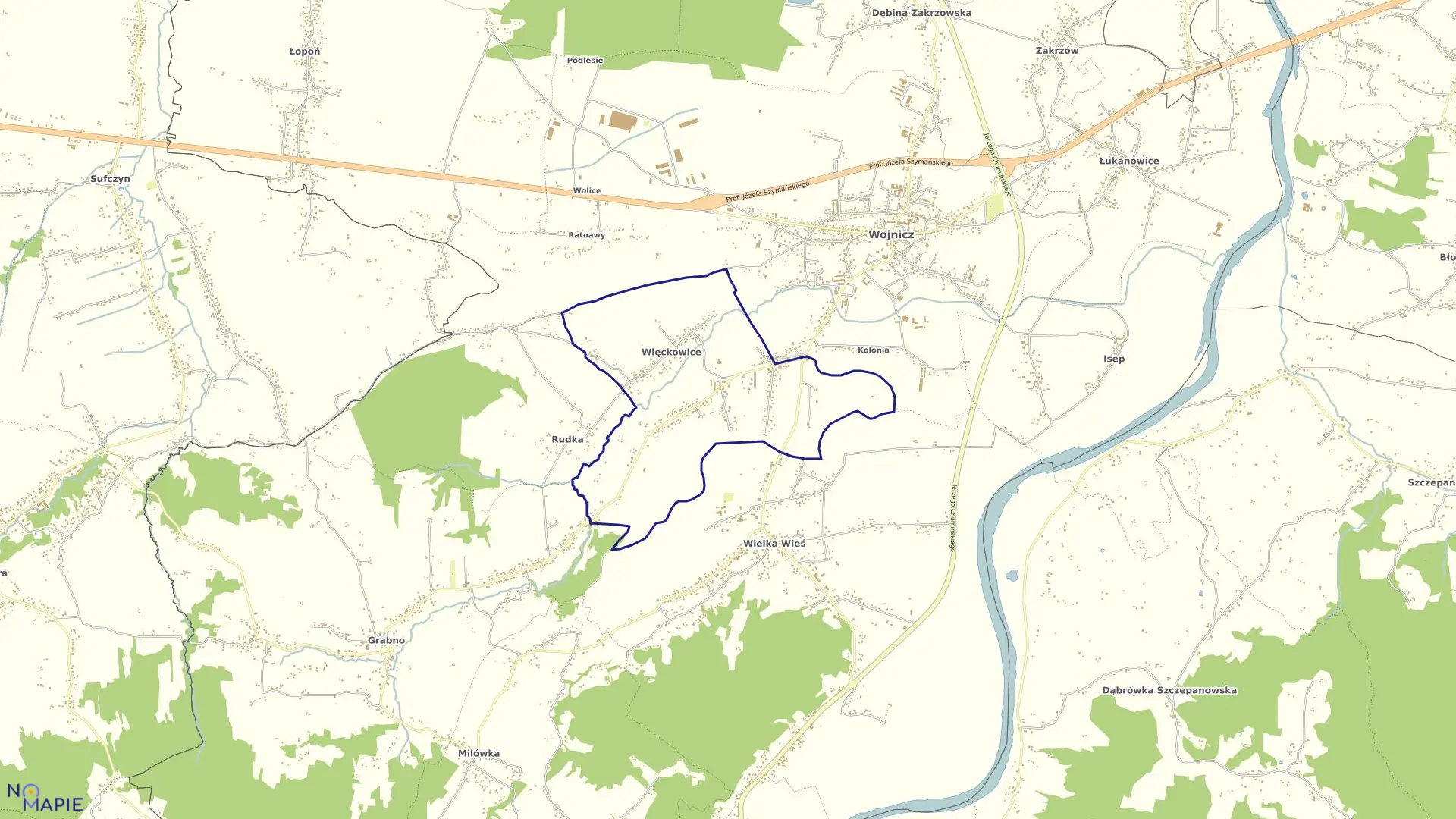 Mapa obrębu Więckowice w gminie Wojnicz